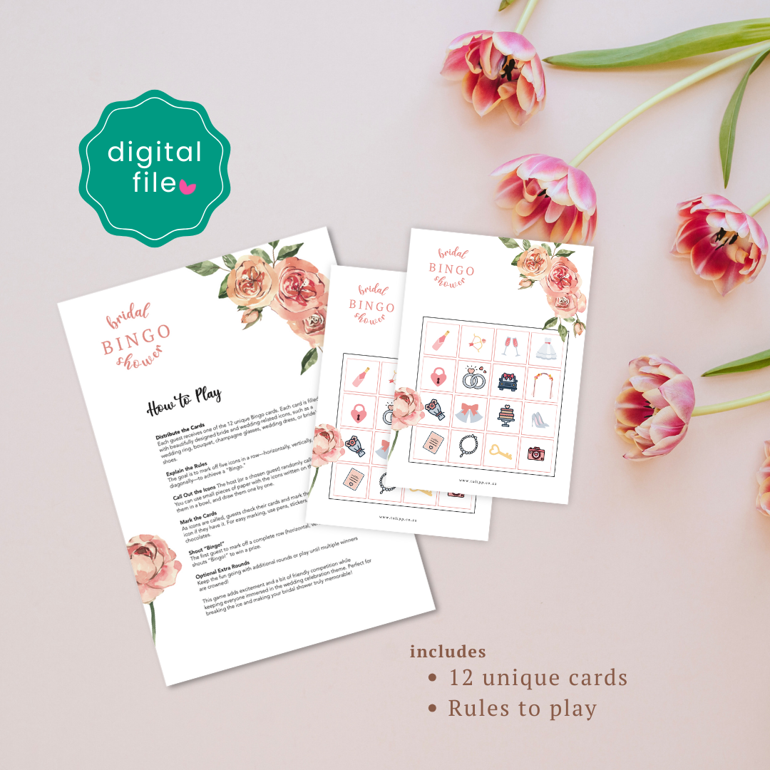 Bridal Shower Bingo - English Rose Theme (Digital Printable)