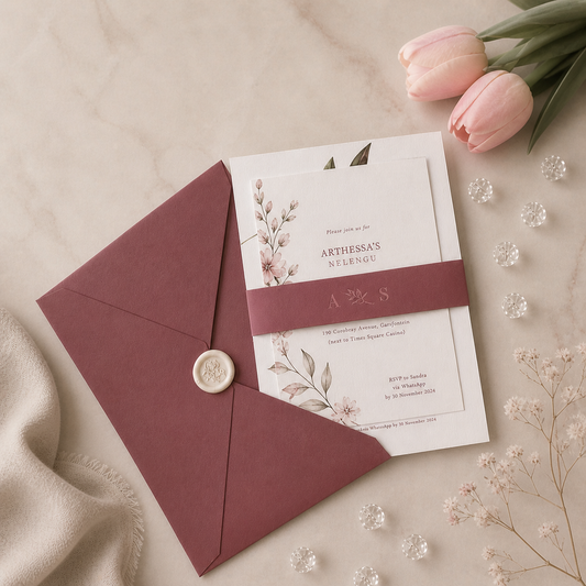 Classic invitation suite with coloured envelope (set of 10)